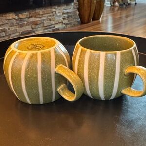 Set of two Potter’s Studio Green and White Striped stoneware Mugs